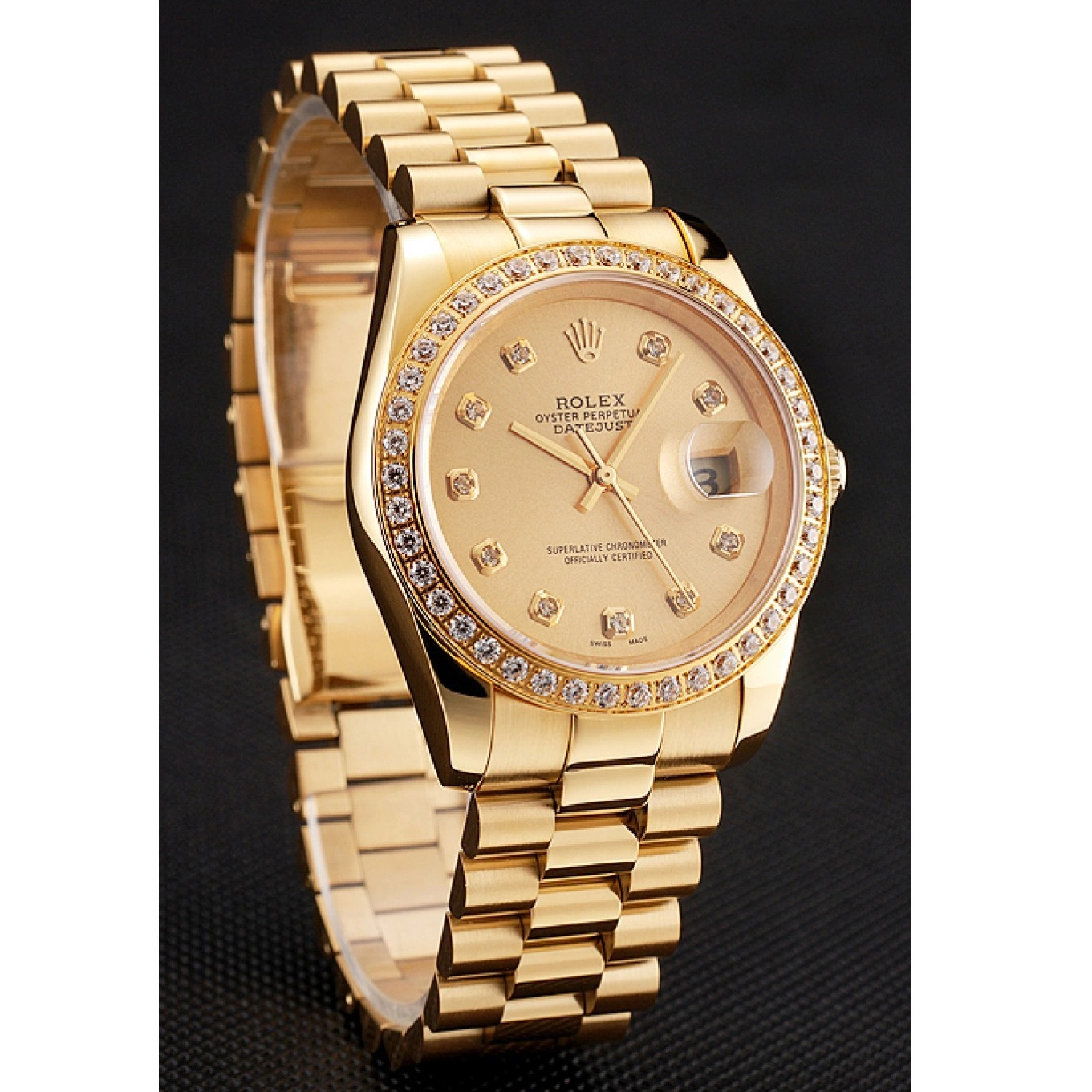 Aaa fake watches Dial Diamond Bracelet 1454097 Swiss Rolex Bezel Champagne Gold Datejust 0823